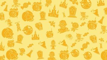 Animated Halloween pattern with fun yellow seamless pattern. doodles halloween suitable for invitations, wallpaper and backgrounds. Loop motion graphic. video