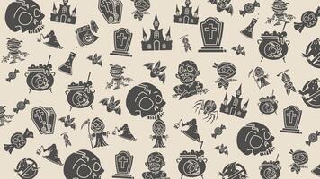 animerad halloween mönster med roligt grå sömlös mönster. klotter halloween lämplig för inbjudningar, tapet och bakgrunder. slinga rörelse grafisk. video