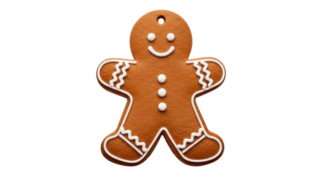 pepparkaka man kaka med vit glasyr och en slinga för hängande, isolerat på transparent bakgrund png