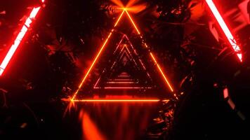 orange och röd neon triangel tunnel med träd grenar bakgrund vj slinga i 4k video