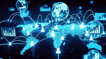 global nätverk av människor och data visualiseringar på värld Karta bild Foto video