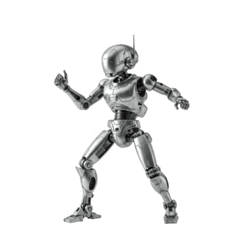 Shiny robot figure in dynamic pose on transparent background png