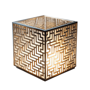 en spegel-och-ljus labyrint kub lampa med skiftande mönster. isolerat på transparent bakgrund png