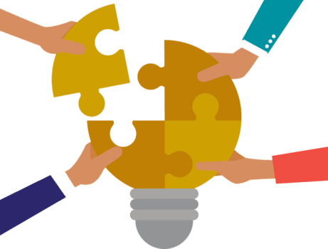 innovativo soluzioni e problema soluzione concetto. concetto di creativo lavoro di squadra con leggero lampadina puzzle. lavoro di squadra ogni Tenere un' puzzle pezzo sagomato piace un' leggero lampadina png