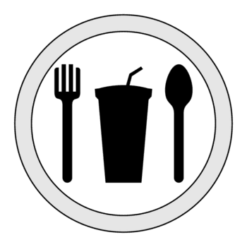 moderno minimalista restaurante sinal, uma Preto e branco ícone do uma garfo e colher com uma beber png