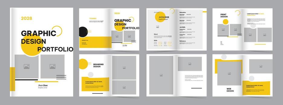 graphic design portfolio Unique and creative design template, designer product proposal portfolio layout vector