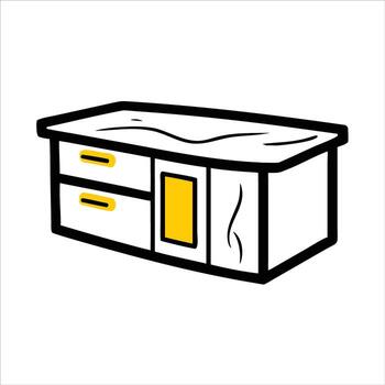 sencillo dibujos animados ilustración de un blanco rectangular gabinete con amarillo cajón tira y un amarillo panel vector