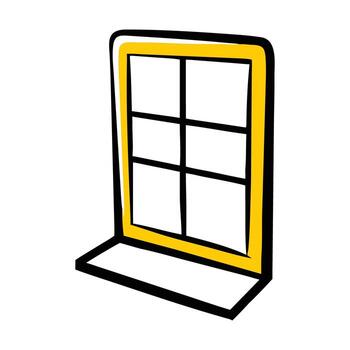 Stylized window frame with yellow and black outlines on white background vector