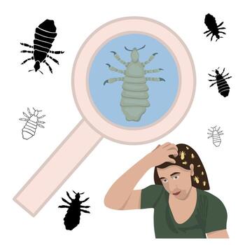 Head lice check. Lice detection. Pediculosis problem. vector