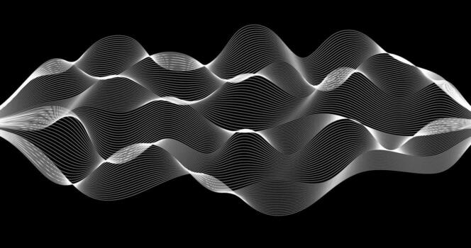 geografía cuadrícula con dinámica olas negro y blanco modelo para tecnología diseño vector