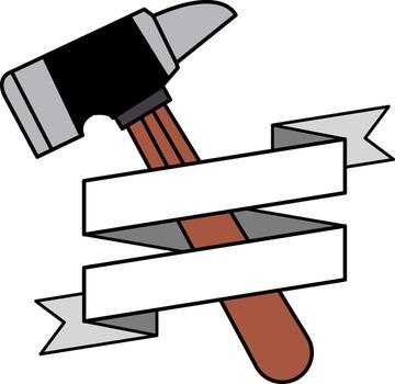 logotype of a hammer and a ribbon are together vector