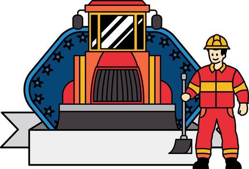 logotype of a foreman in front of a large tractor vector