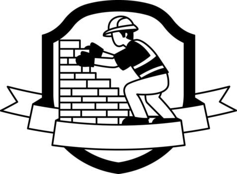 black and white logotype of a A man is building a wall with bricks vector