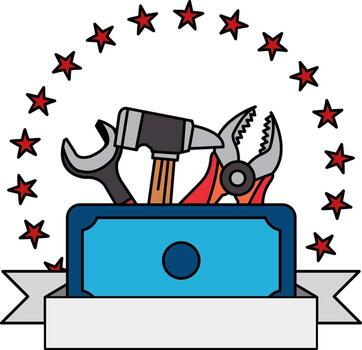 logotype icon of a blue box with tools vector