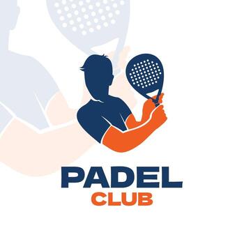 padel comunidad logo modelo con plano diseño estilo. padel jugador en acción con raqueta y neto. vector