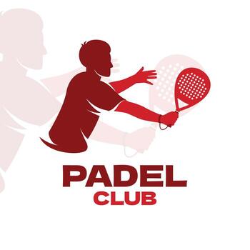padel logo modelo con plano diseño estilo. padel jugador en acción con raqueta y neto. vector