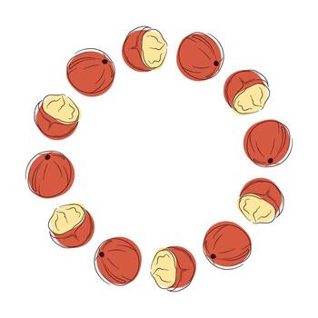 Circular frame with hazelnut arranged on a white background in a flat style illustration. vector