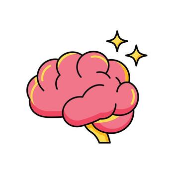 Cartoon Brain with Sparkles - Idea, Intelligence, Creativity, Thinking, genius vector