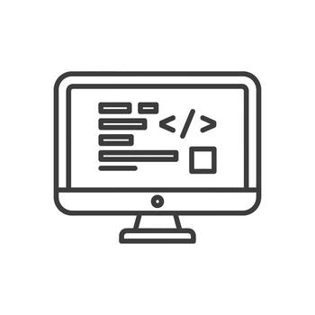 codificación icono computadora monitor con código, programación y desarrollo concepto, computadora código vector