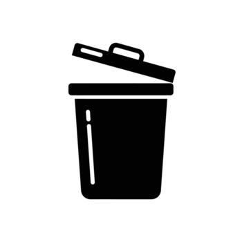 negro basura lata icono con abierto tapa, sencillo ilustración, objeto vector