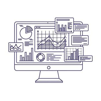 Data Analytics Dashboard on Computer Screen, Business Intelligence, data driven vector