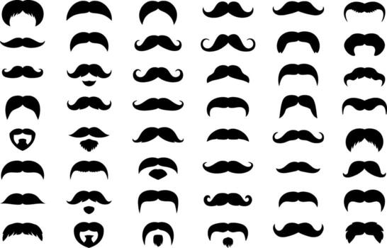 Collection of various mustache shapes styles and sizes on a white background vector