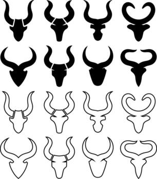Diverse Bull Head Icons Collection with Various Design Styles and Shapes vector