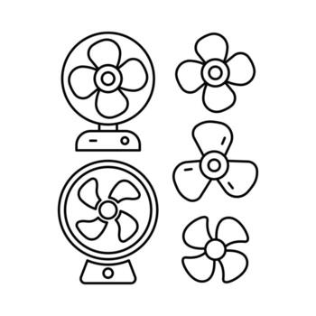Set of Electric Fan and Propeller Icons in Minimal Line Style, Editable line icon set vector