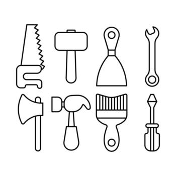 Set of Construction and Hand Tools Icons in Minimal Line Style, Editable line icon set vector