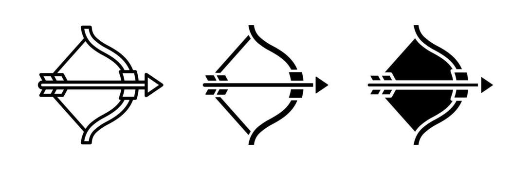 Archery icon set. Simple Line Style Bow And Arrow Outline Weapon Icon Element on white background. vector