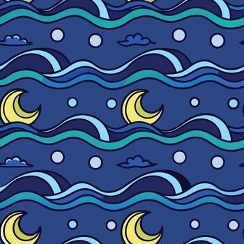 minimalista sin costura repitiendo modelo diseño presentando amable olas y un creciente Luna elemento vector