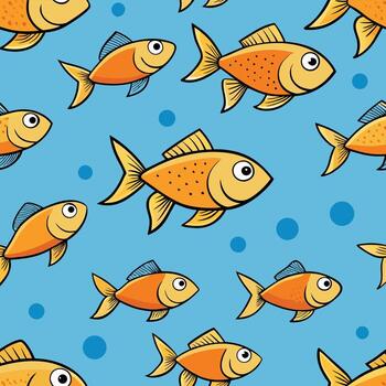 Continuous line art seamless pattern design featuring a repeating school of fish motif for textile and surface applications vector