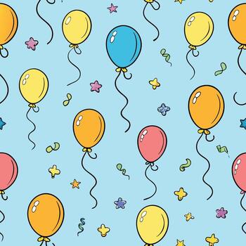 Abstract seamless pattern design featuring floating geometric shapes and line art elements in multiple colors vector