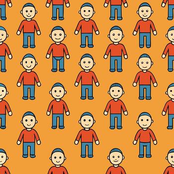 Minimalist human figure repeating pattern design featuring geometric shapes and abstract forms in multiple colors vector