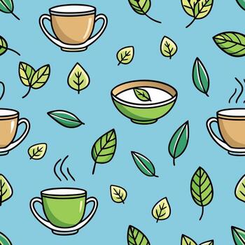 Elegant line art repeating pattern design featuring stylized tea leaves for decorative applications vector