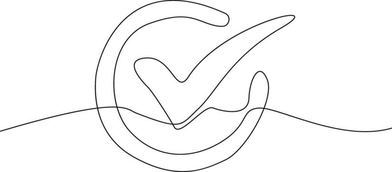 Check mark one line art symbol representing success approval and confirmation vector