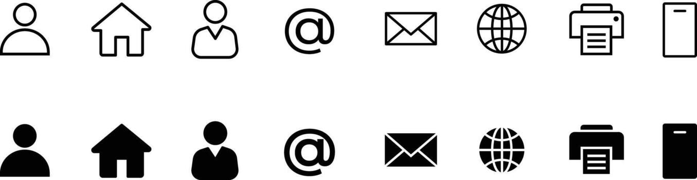 Contact and communication Icon set user, home, email, web, printer symbols on transparent background. vector