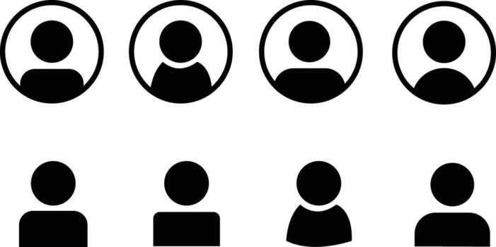 User profile and avatar icon set for app and web minimalist person silhouette on transparent background. vector