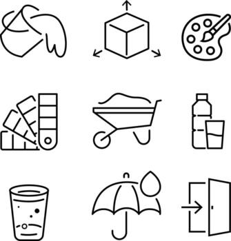 Creative art and design tools outline icon set with editable stroke professional illustration for graphic projects. vector