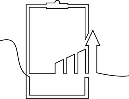 Clipboard with chart continuous line drawing representing business data and report analysis vector