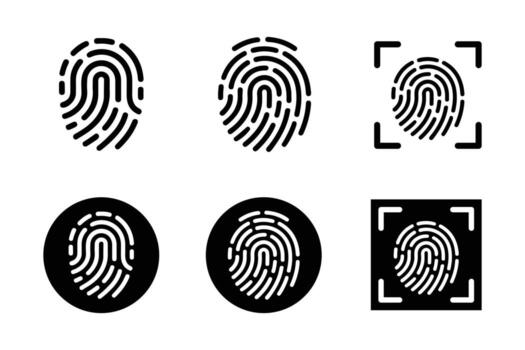 Fingerprint and Biometric Identification Icons Set. Security, Authentication, and Privacy Technology Symbols vector