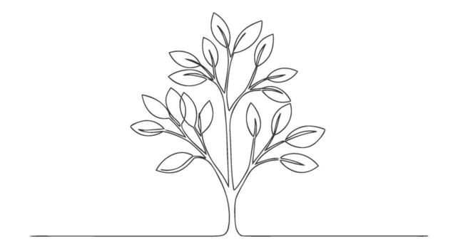 A Simple One Continuous Line Art Drawing of a Stylized Tree with Growing Leaves vector