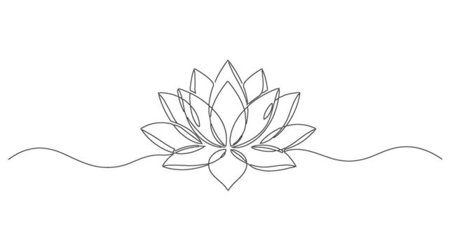 A continuous one line drawing of a beautiful lotus flower, symbolizing peace and purity, rendered in minimalist style vector