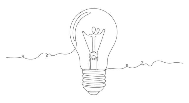 un soltero una línea continuo dibujo de un ligero bulbo, simbolizando brillante ideas, innovación, y creativo soluciones con minimalista artístico expresión vector