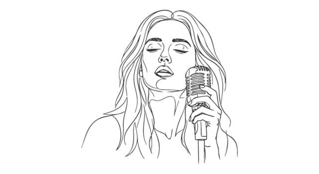 Singing in One Continuous Line Art A Minimalist Musical Portrait vector