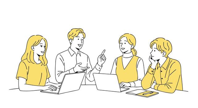 Diverse team collaborates effectively using laptops and notes during a productive business meeting vector