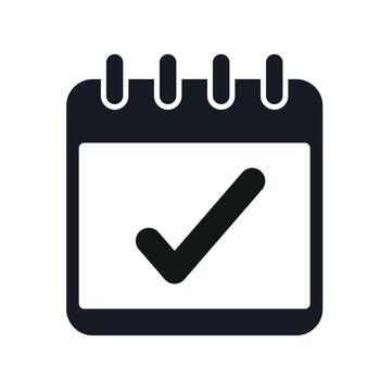 Calendar icon with check mark symbol representing completed event or task reminder on white background vector