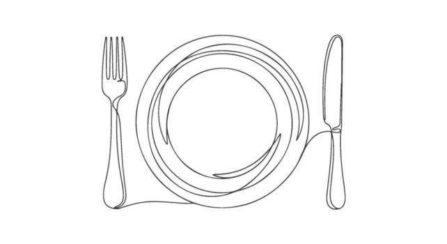 uno línea continuo Arte minimalista ilustración de un lámina, tenedor, y cuchillo, soltero línea dibujo, sencillo elegante C vector