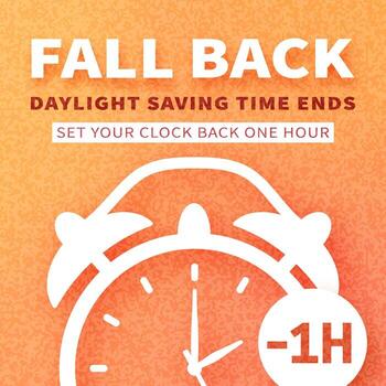 Daylight saving time ends. Fall back banner with alarm clock vector