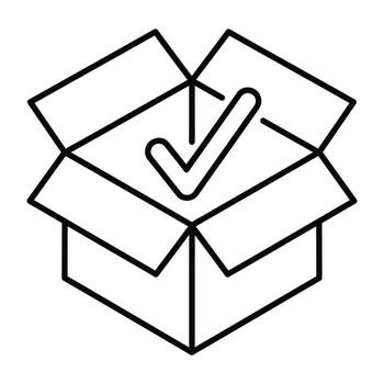 Open Cardboard Box With Check Mark Inside, Approved Delivery Concept, Shipping Package Verified, Logistics Solution Icon, Confirmation Seal, Warehouse Stock Verified, Quality Control vector